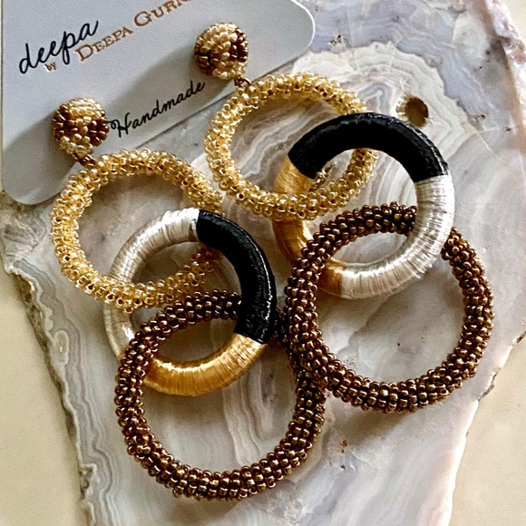 NWT Deepa Gurnani Triple Hoop Beaded Chandeliers - Picture 8 of 11